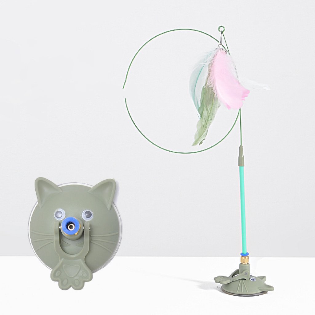 Interactive cat toy with natural bird feathers