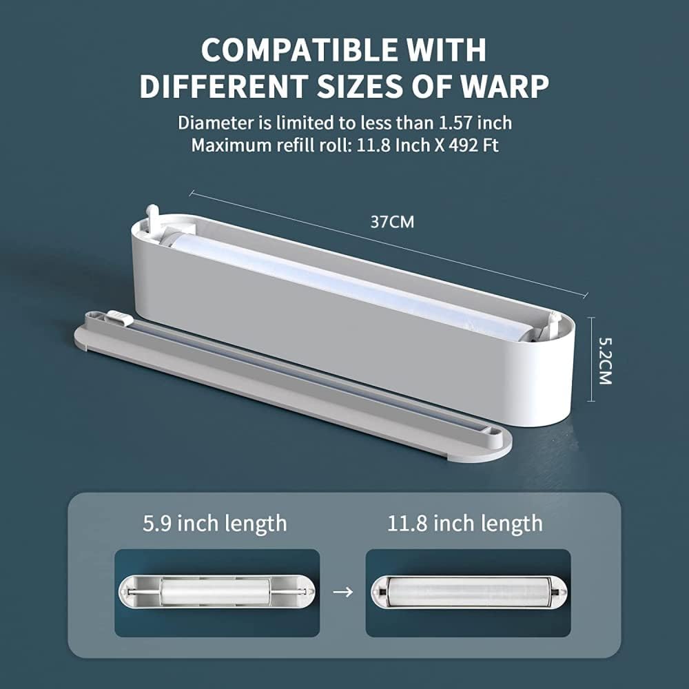 Wrap Dispenser with Slide Cutters, Refillable Magnetic Plastic