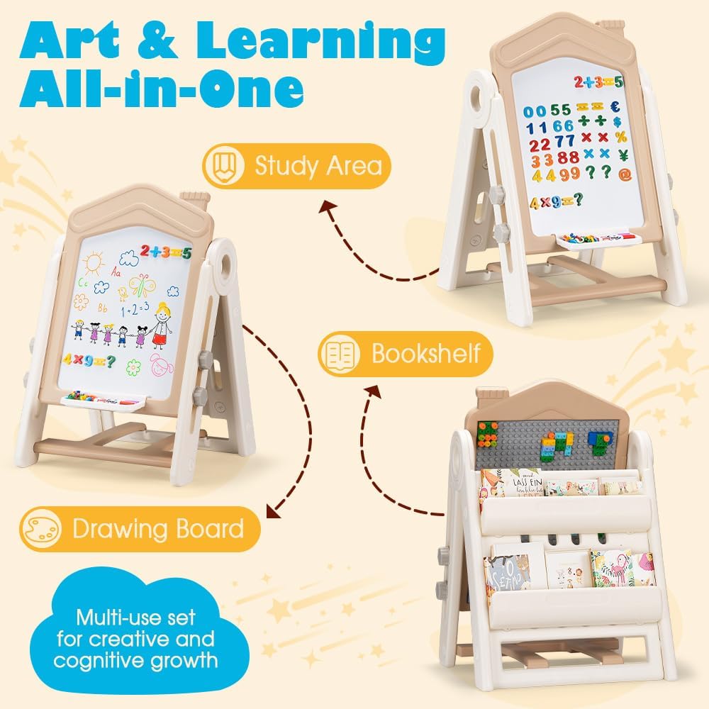 3-in-1 Kids Creative Easel - Height Adjustable Kids Art Easel with Painting Accessories for Toddlers Boys and Girls