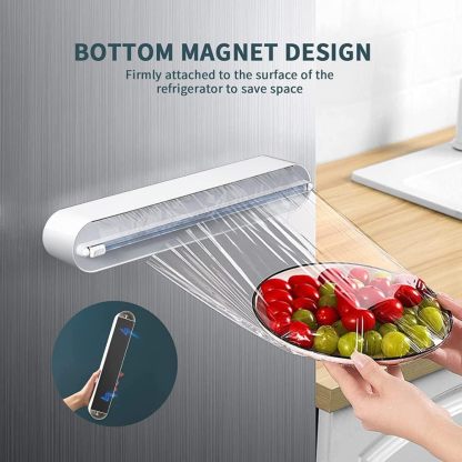 Wrap Dispenser with Slide Cutters, Refillable Magnetic Plastic