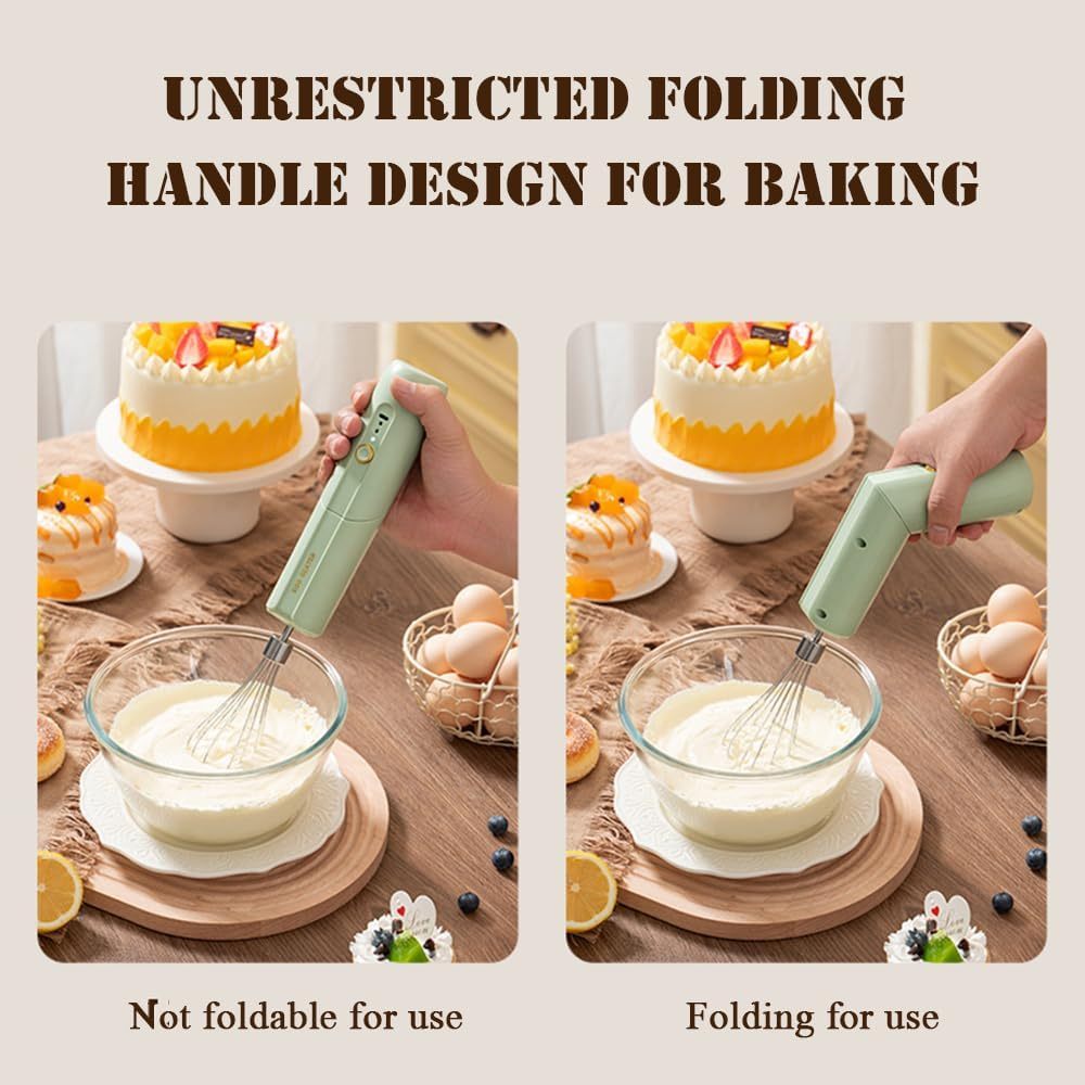 Portable Handheld Electric Mixer – 3-Speed USB Rechargeable, Foldable with Dual Whisks