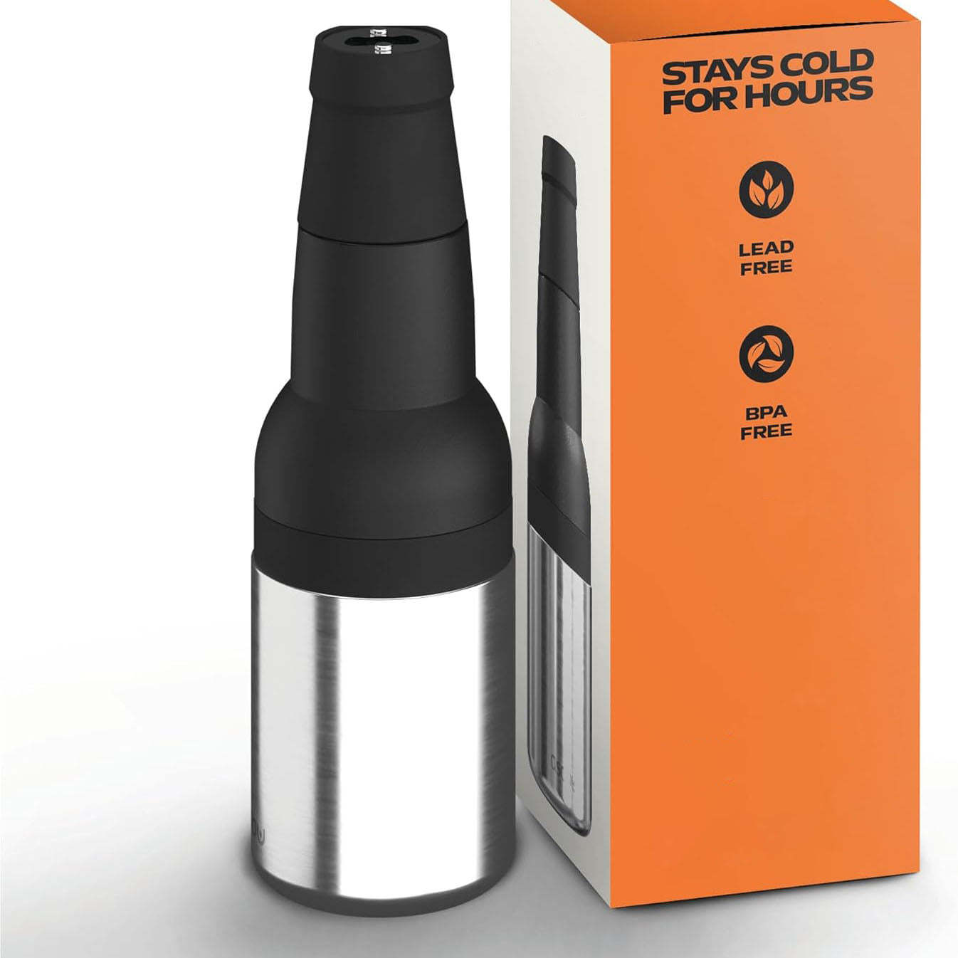 Vacuum Insulated Stainless Steel Beer Can & Bottle Cooler with Built-In Opener