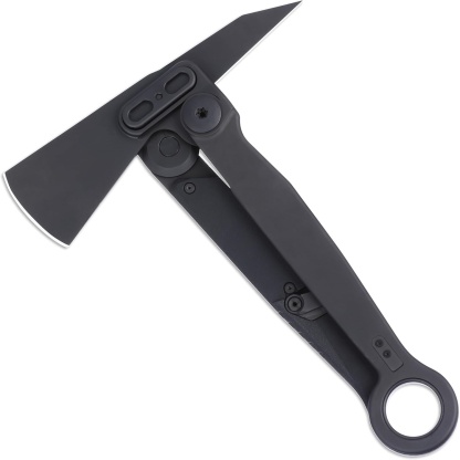 Compact black folding axe with a deadbolt lock