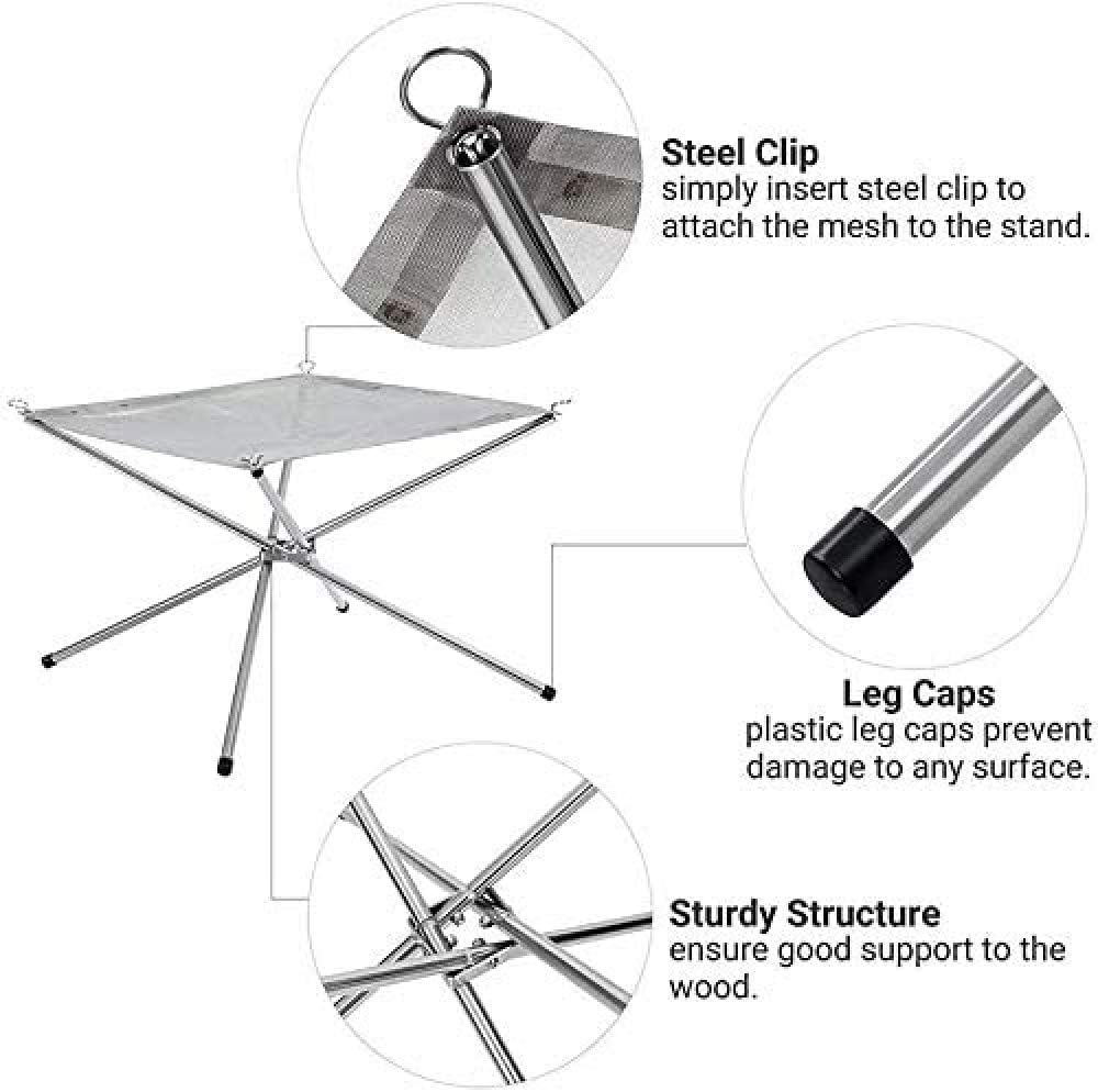 Outdoor fire pit with stainless steel mesh cover, foldable