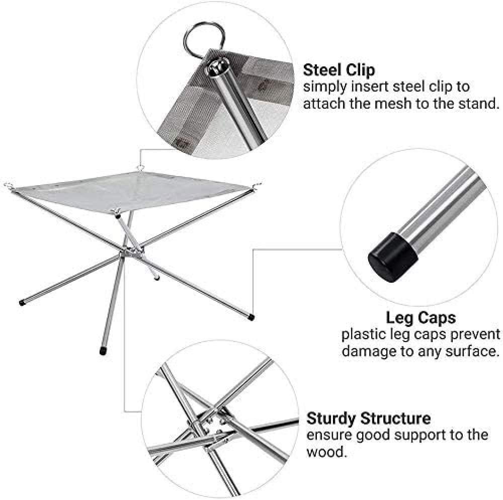 Outdoor fire pit with stainless steel mesh cover, foldable