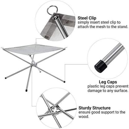 Outdoor fire pit with stainless steel mesh cover, foldable