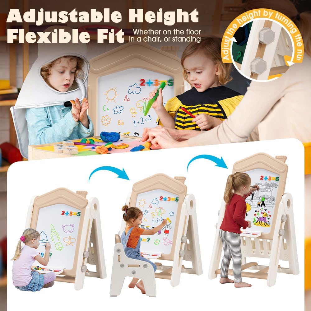 3-in-1 Kids Creative Easel - Height Adjustable Kids Art Easel with Painting Accessories for Toddlers Boys and Girls