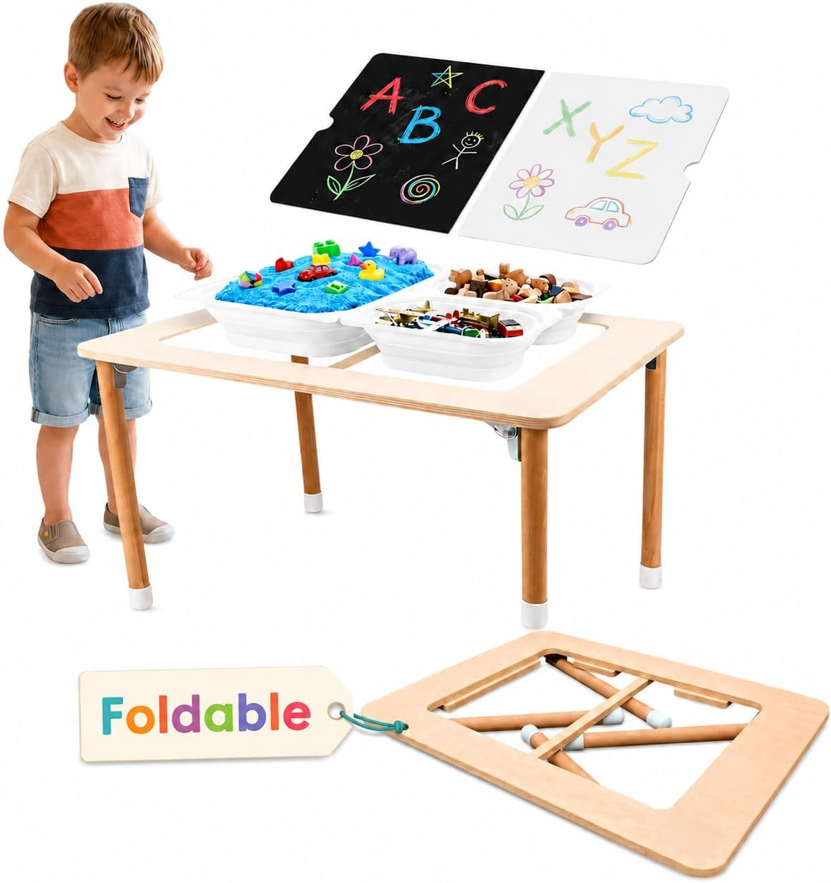 Reversible whiteboard chalkboard and sensory table functions