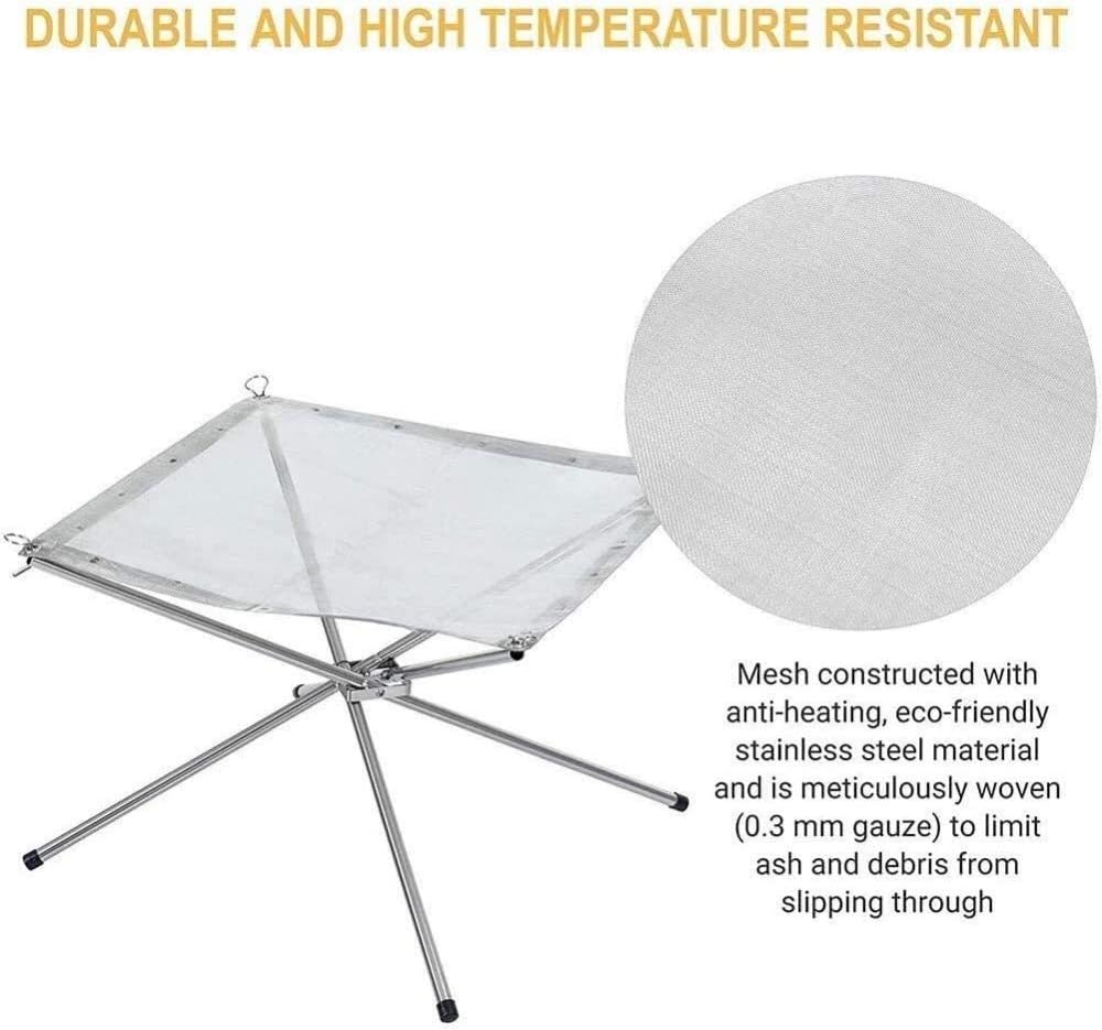 Outdoor fire pit with stainless steel mesh cover, foldable