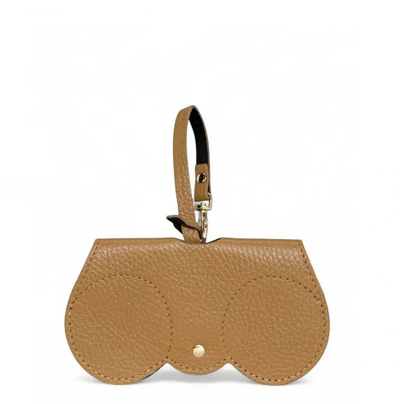 Peanut-colored grained leather eyeglass case