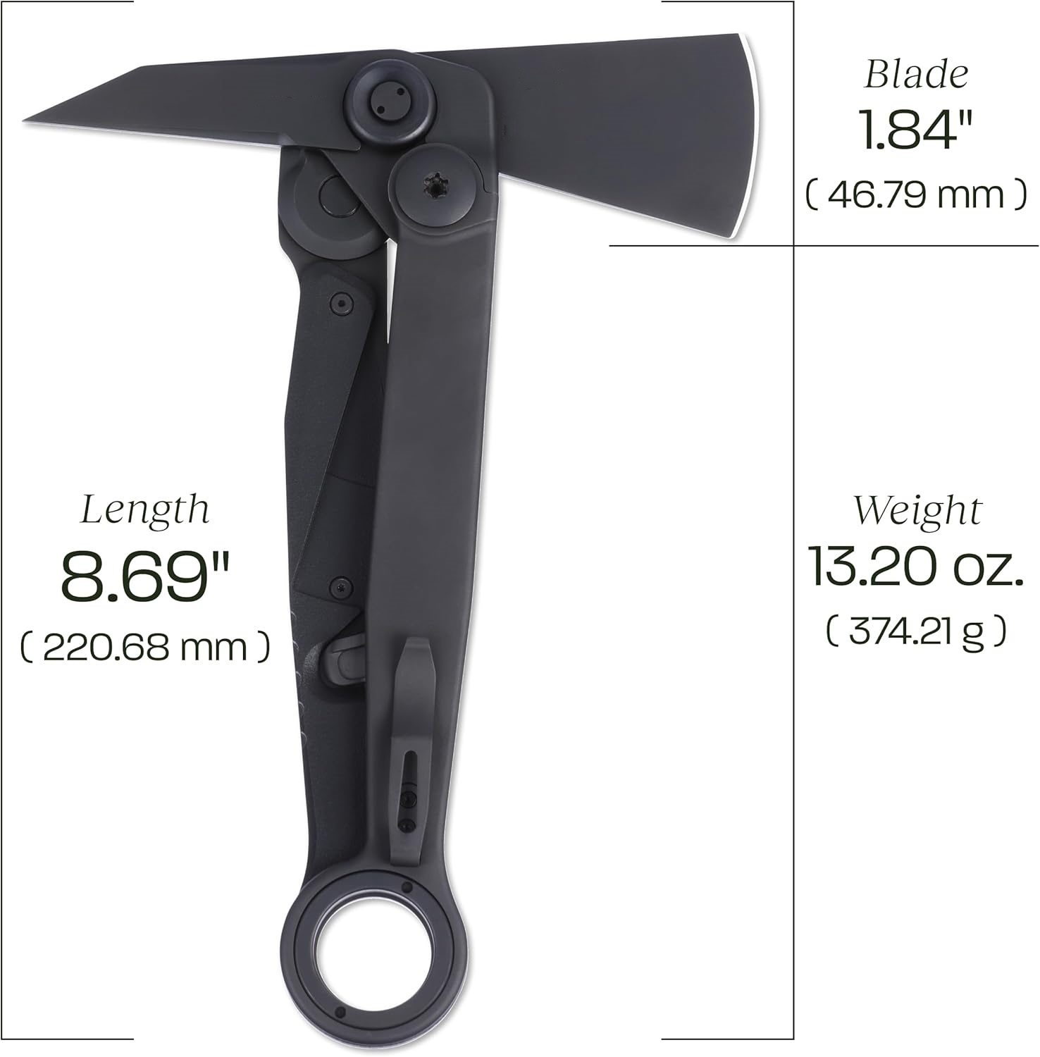 Compact black folding axe with a deadbolt lock