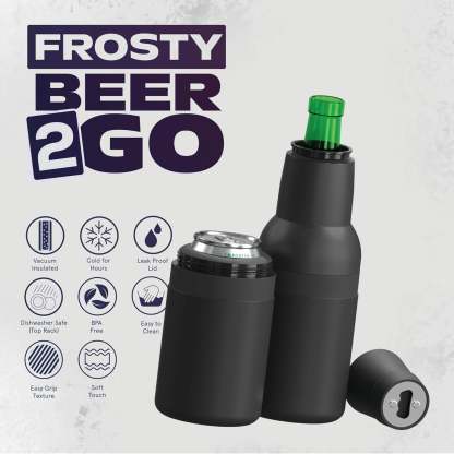 Vacuum Insulated Stainless Steel Beer Can & Bottle Cooler with Built-In Opener
