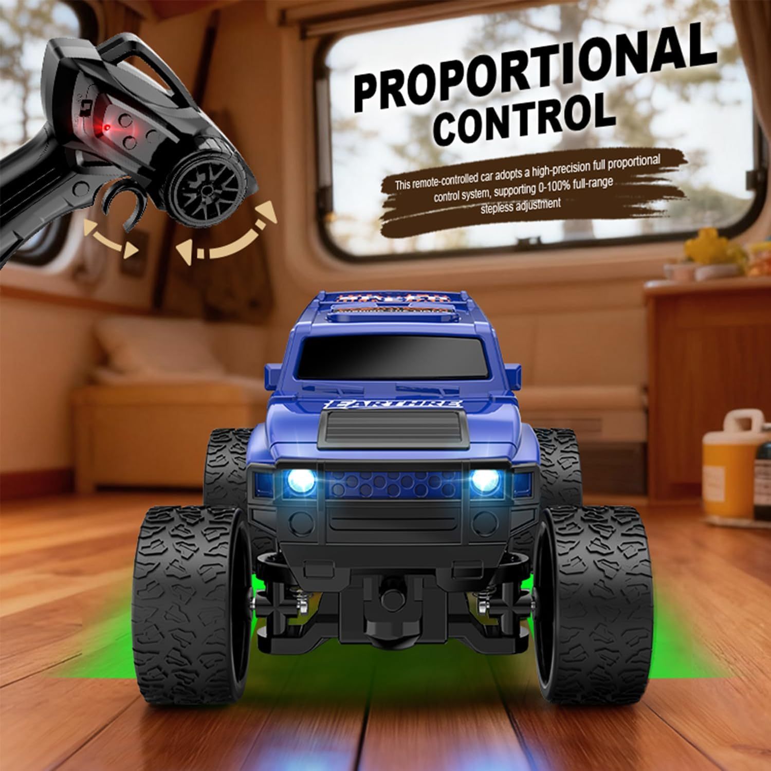 1/64 Scale Remote Control Mini Off-Road Car – Dual Speed, LED Lights