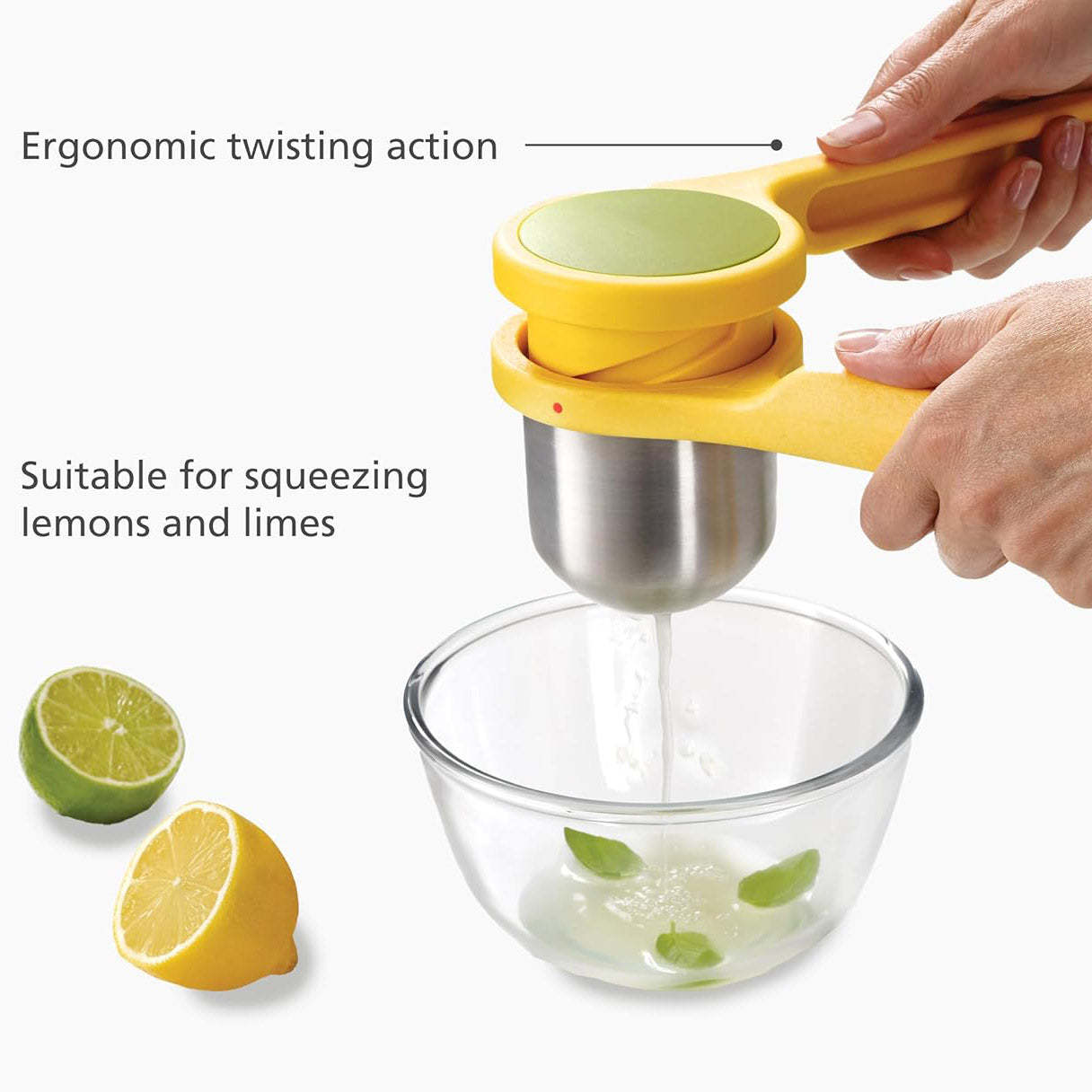 Citrus Juicer Ergonomic Twist-Action Hand Press Stainless Steel, Yellow