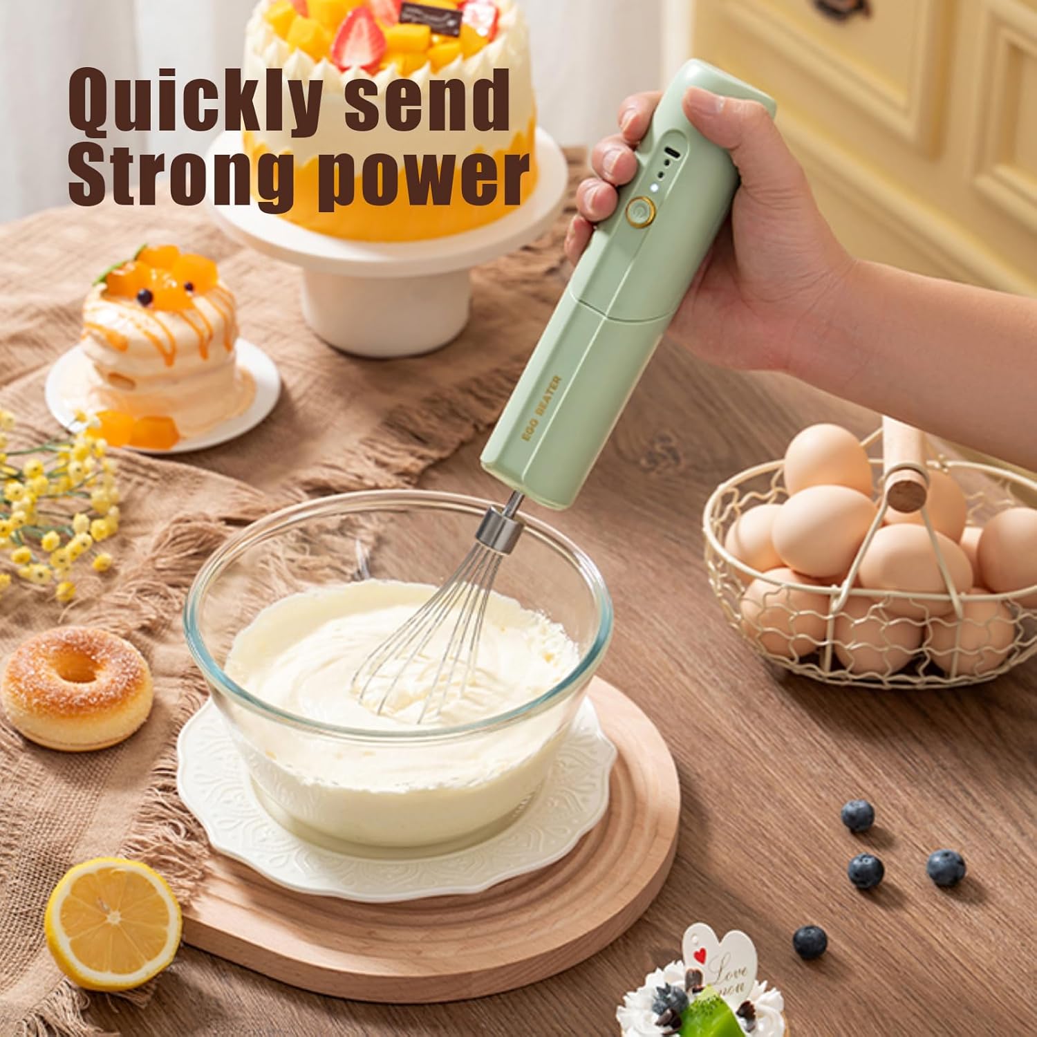 Portable Handheld Electric Mixer – 3-Speed USB Rechargeable, Foldable with Dual Whisks