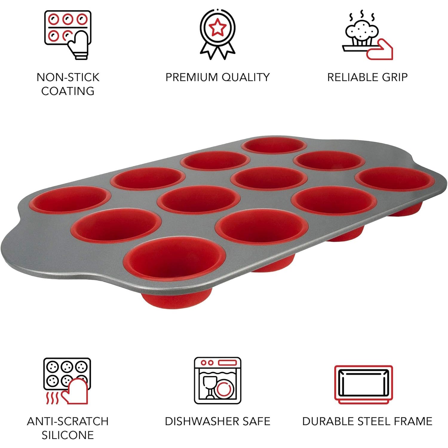 Non-Stick 12-Cup Silicone  Pan with Steel Rack - BPA Free, Non-Toxic, Deformation-Resistant