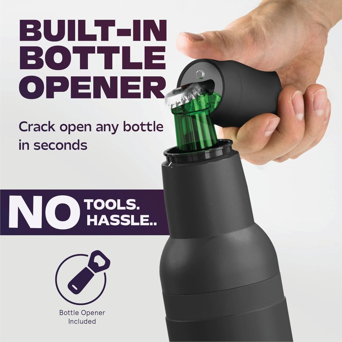 Vacuum Insulated Stainless Steel Beer Can & Bottle Cooler with Built-In Opener