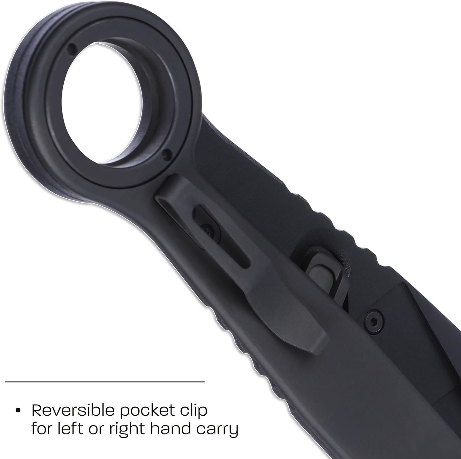 Compact black folding axe with a deadbolt lock