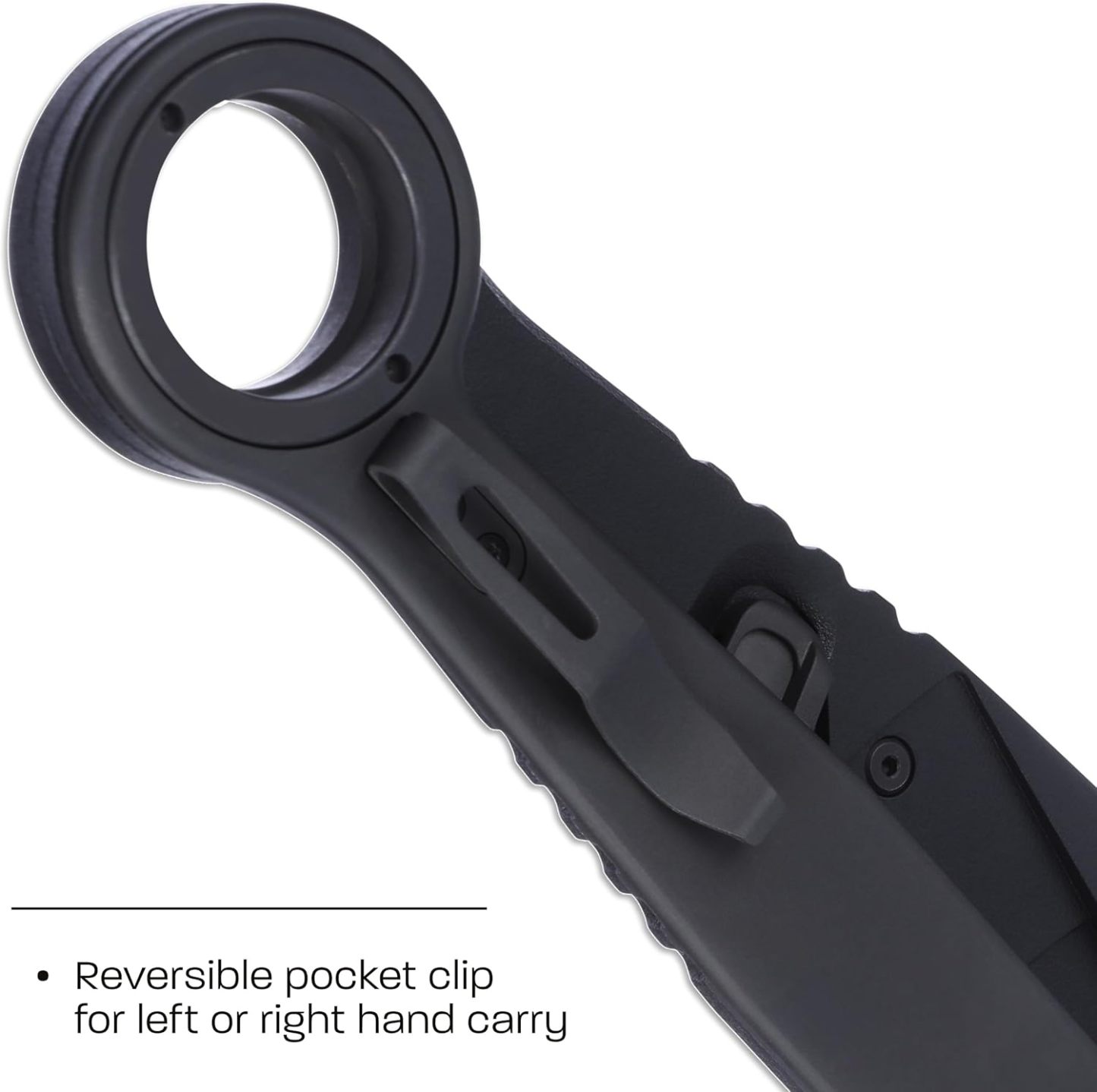 Compact black folding axe with a deadbolt lock