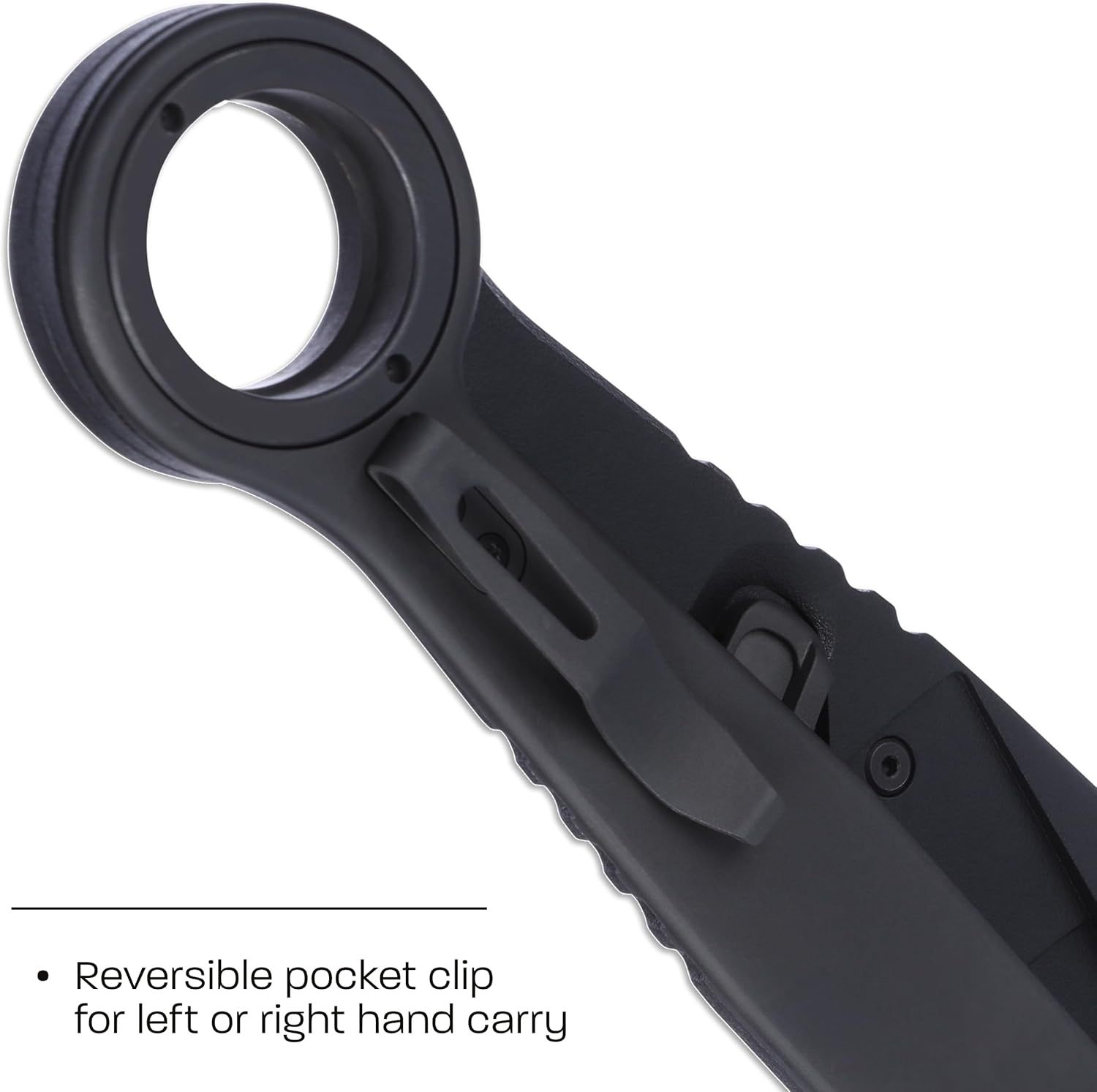 Compact black folding axe with a deadbolt lock