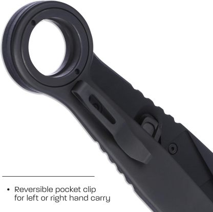 Compact black folding axe with a deadbolt lock