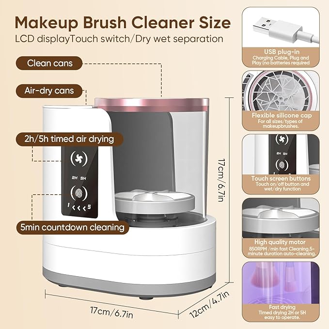 Electric Makeup Brush Cleaner, 3-in-1 Automatic Brush Cleaner