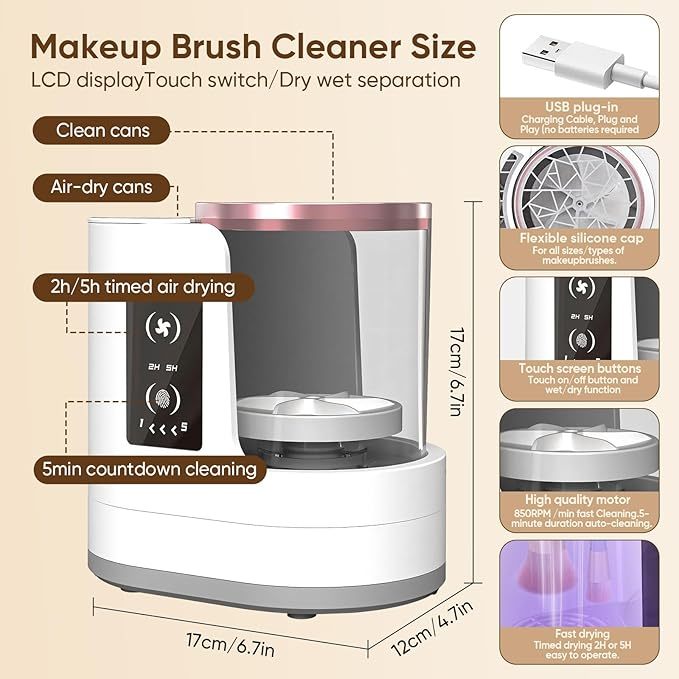 Electric Makeup Brush Cleaner, 3-in-1 Automatic Brush Cleaner