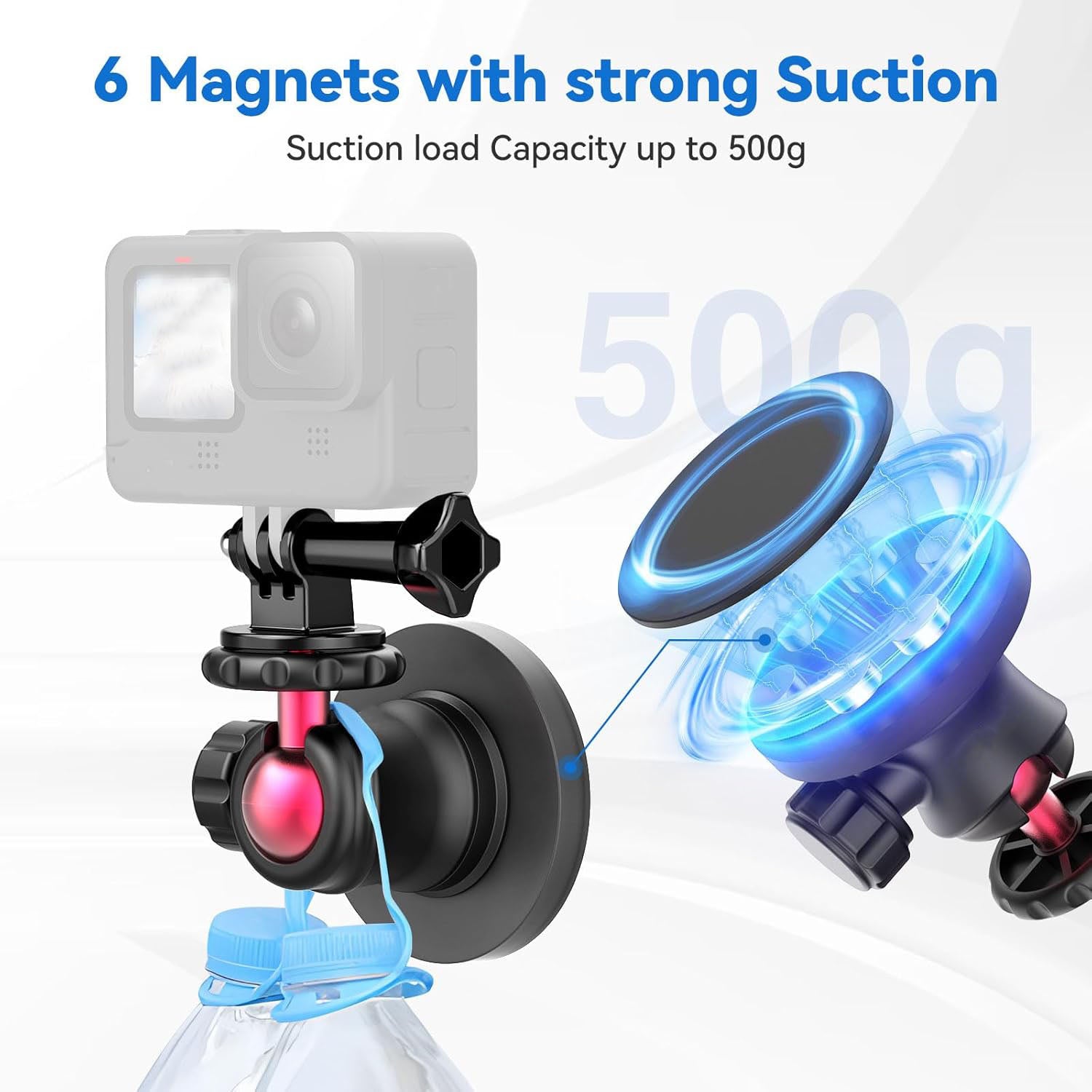 Magnetic Camera Mount for Action Camera – Strong Magnetic Base with 6 Built-In Magnets