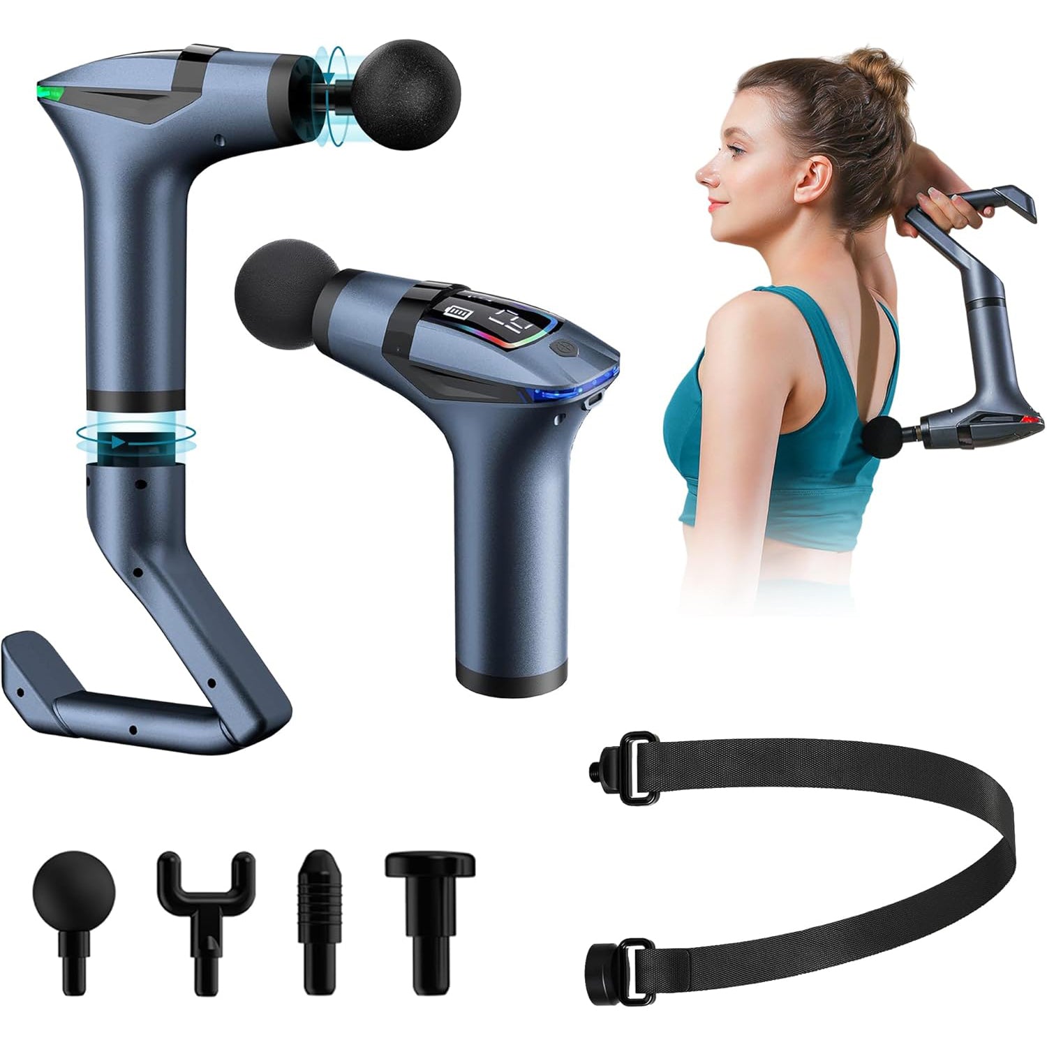 3-in-1 Massage Gun – Extended Handle & Belt | 12 Speed Levels