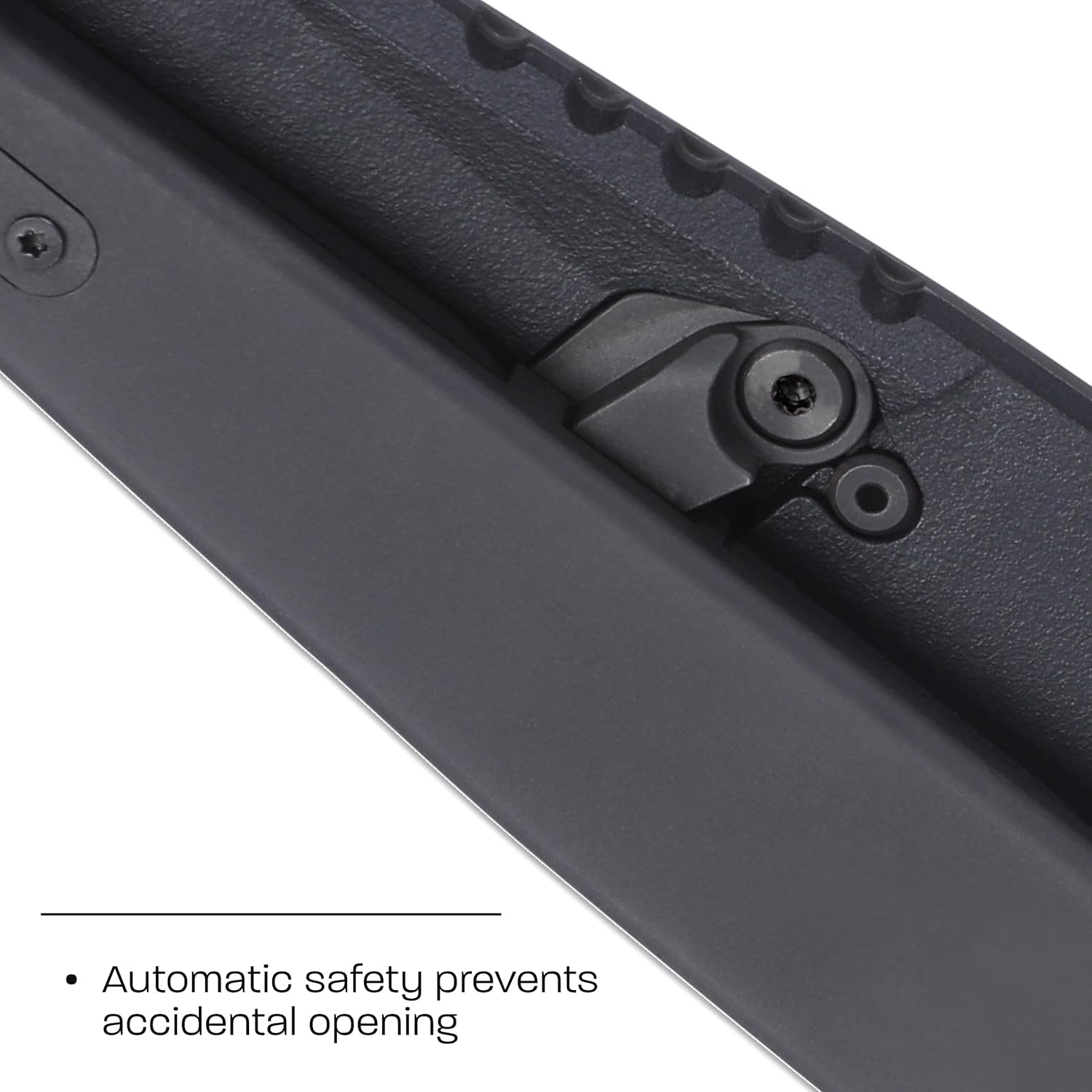 Compact black folding axe with a deadbolt lock