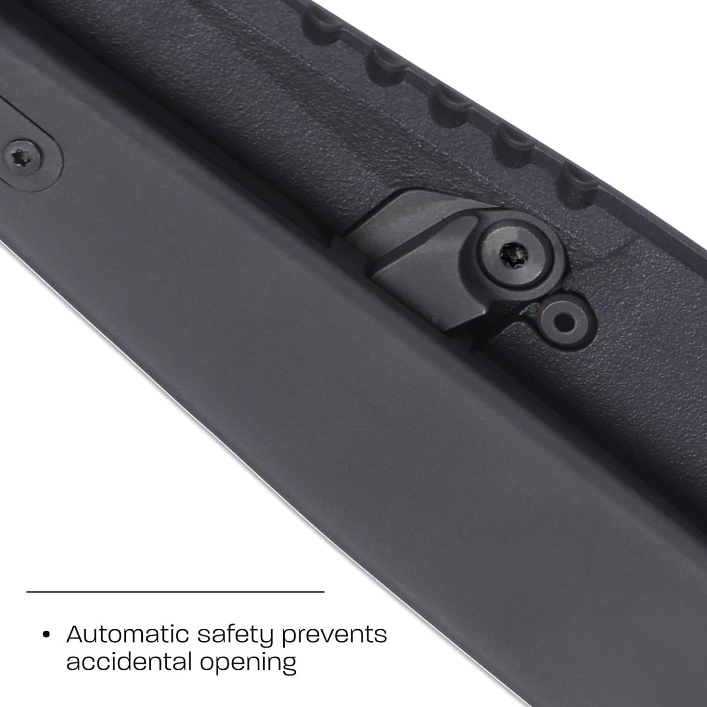 Compact black folding axe with a deadbolt lock
