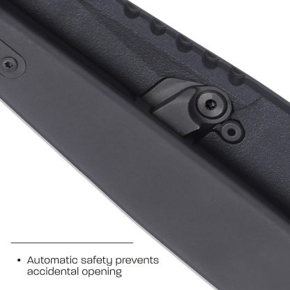 Compact black folding axe with a deadbolt lock
