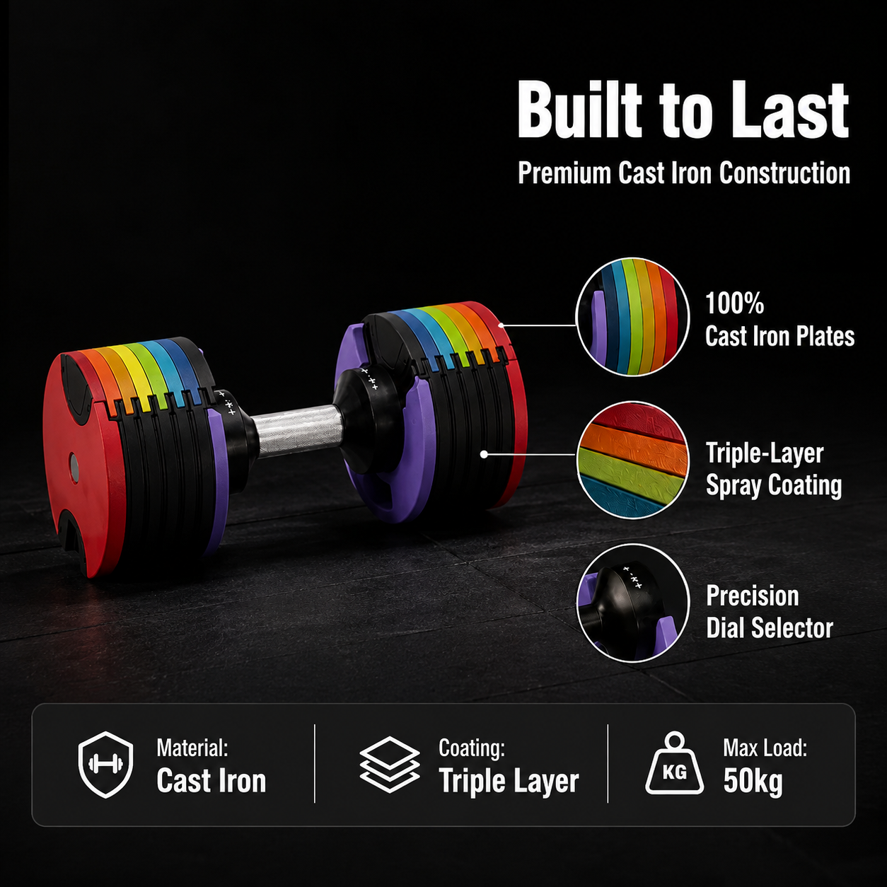 Rainbow Adjustable Dumbbell Set — 2KG to 50KG (5LB to 110LB)