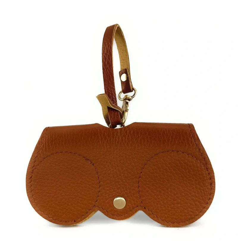 Peanut-colored grained leather eyeglass case