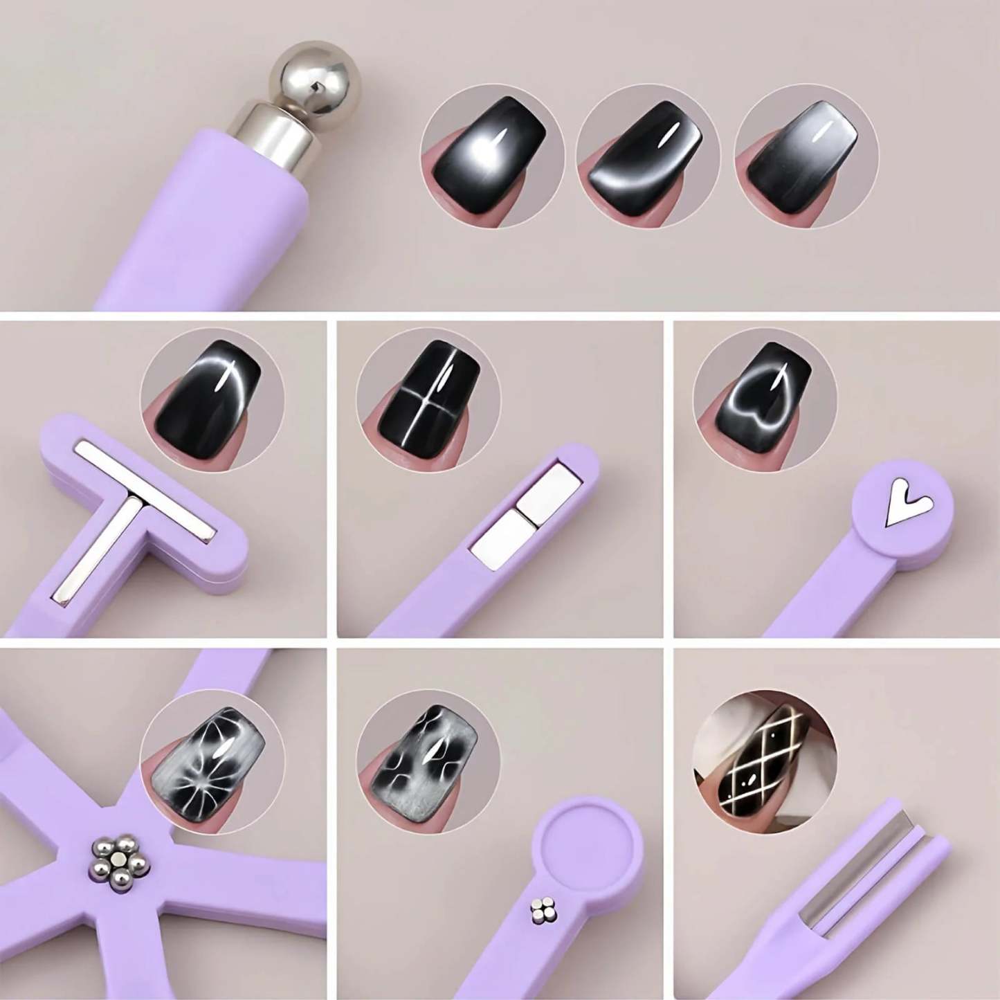 8-in-1 Cat Eye Nail Magnet – Heart, French, Grid, and Wide Light Effects Tool