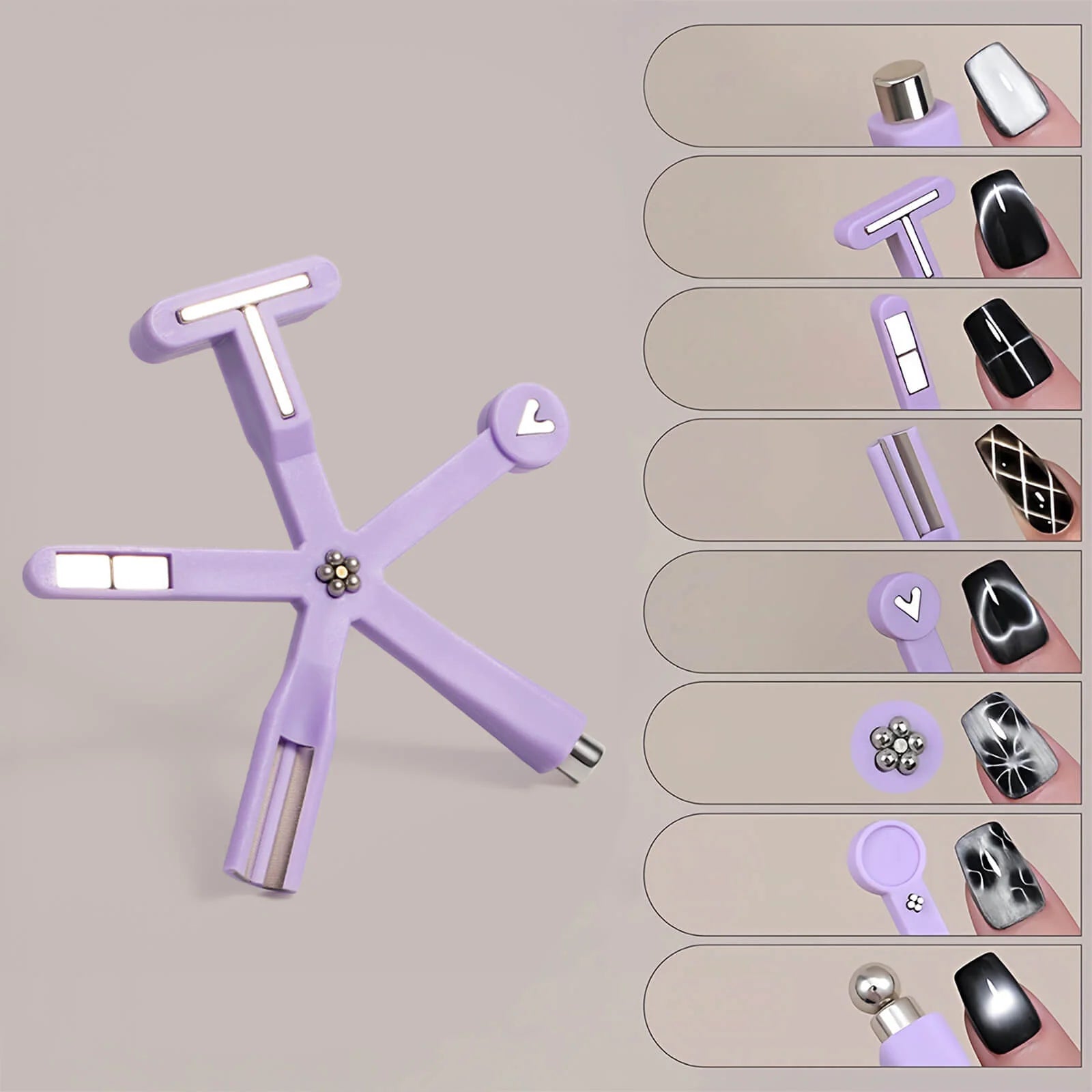 8-in-1 Cat Eye Nail Magnet – Heart, French, Grid, and Wide Light Effects Tool
