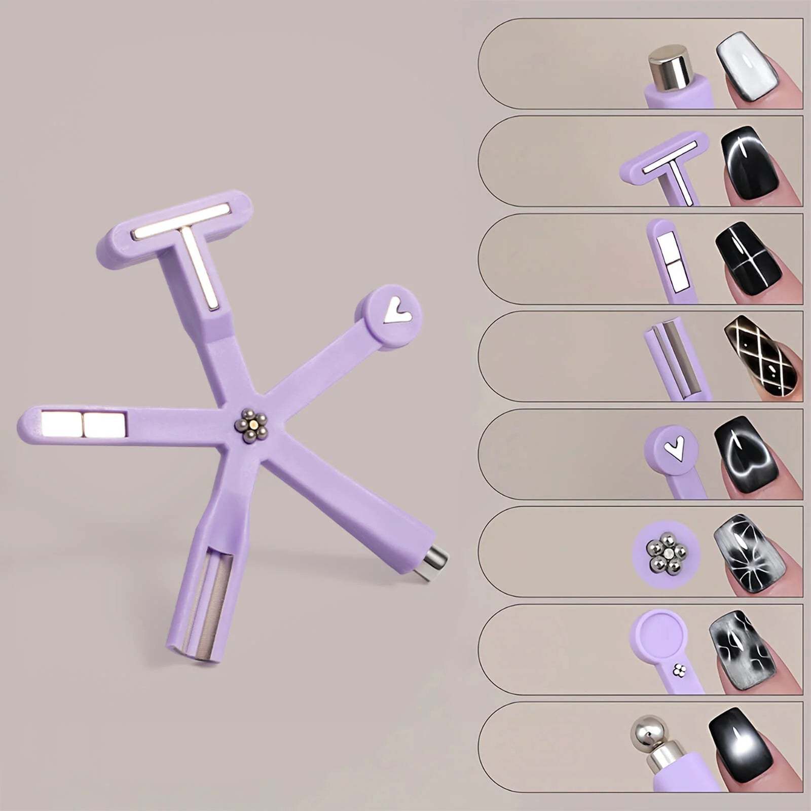 8-in-1 Cat Eye Nail Magnet – Heart, French, Grid, and Wide Light Effects Tool