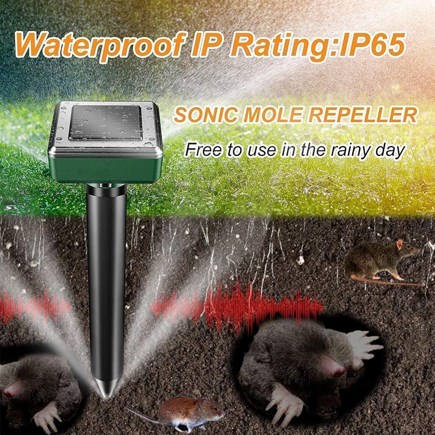 Solar-Powered Mole Repellent – 8 Pack | Ultrasonic + Vibration