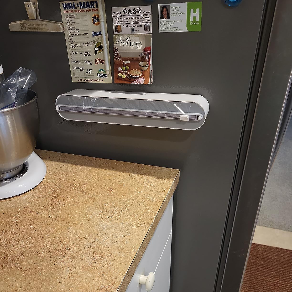 Wrap Dispenser with Slide Cutters, Refillable Magnetic Plastic