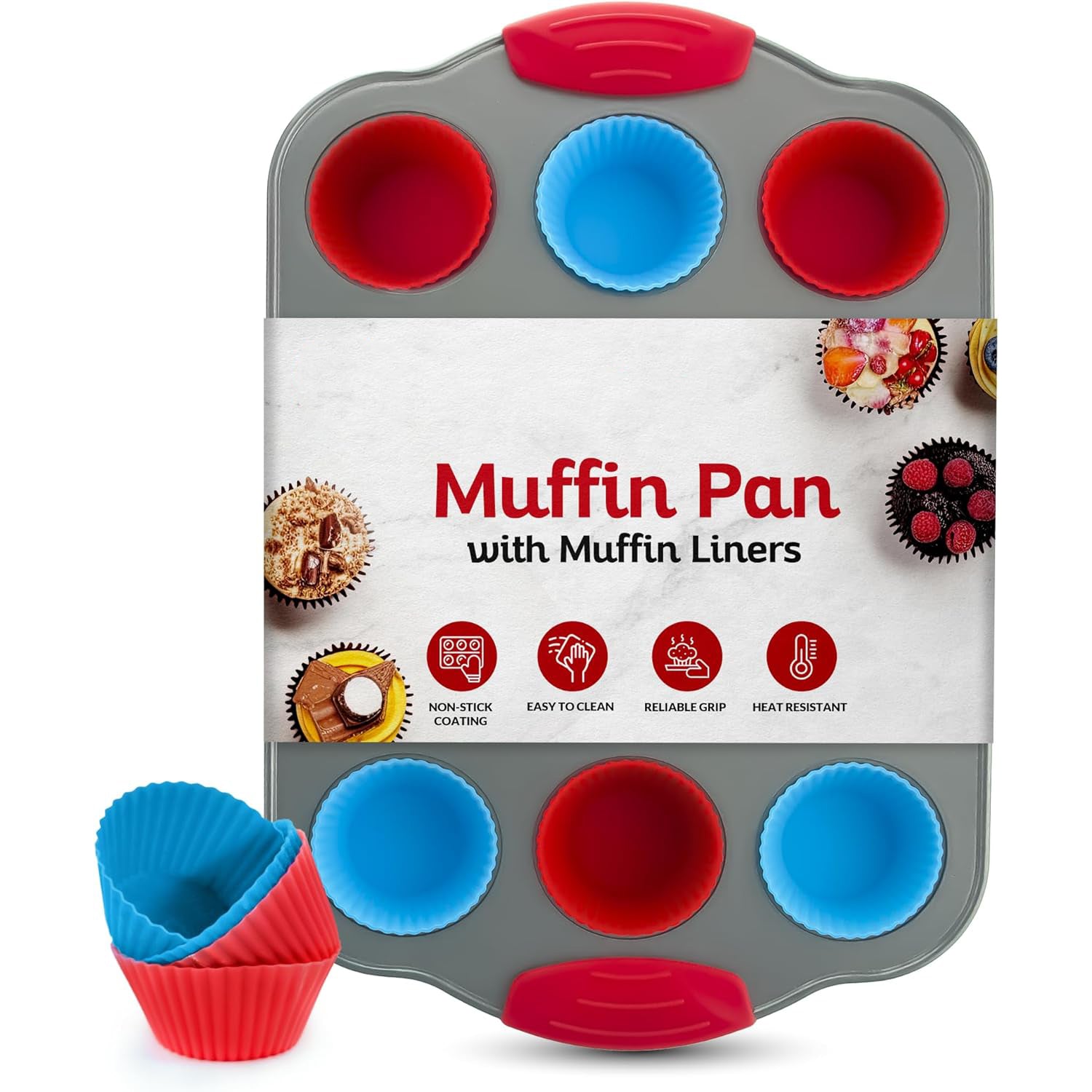 Non-Stick 12-Cup Silicone  Pan with Steel Rack - BPA Free, Non-Toxic, Deformation-Resistant