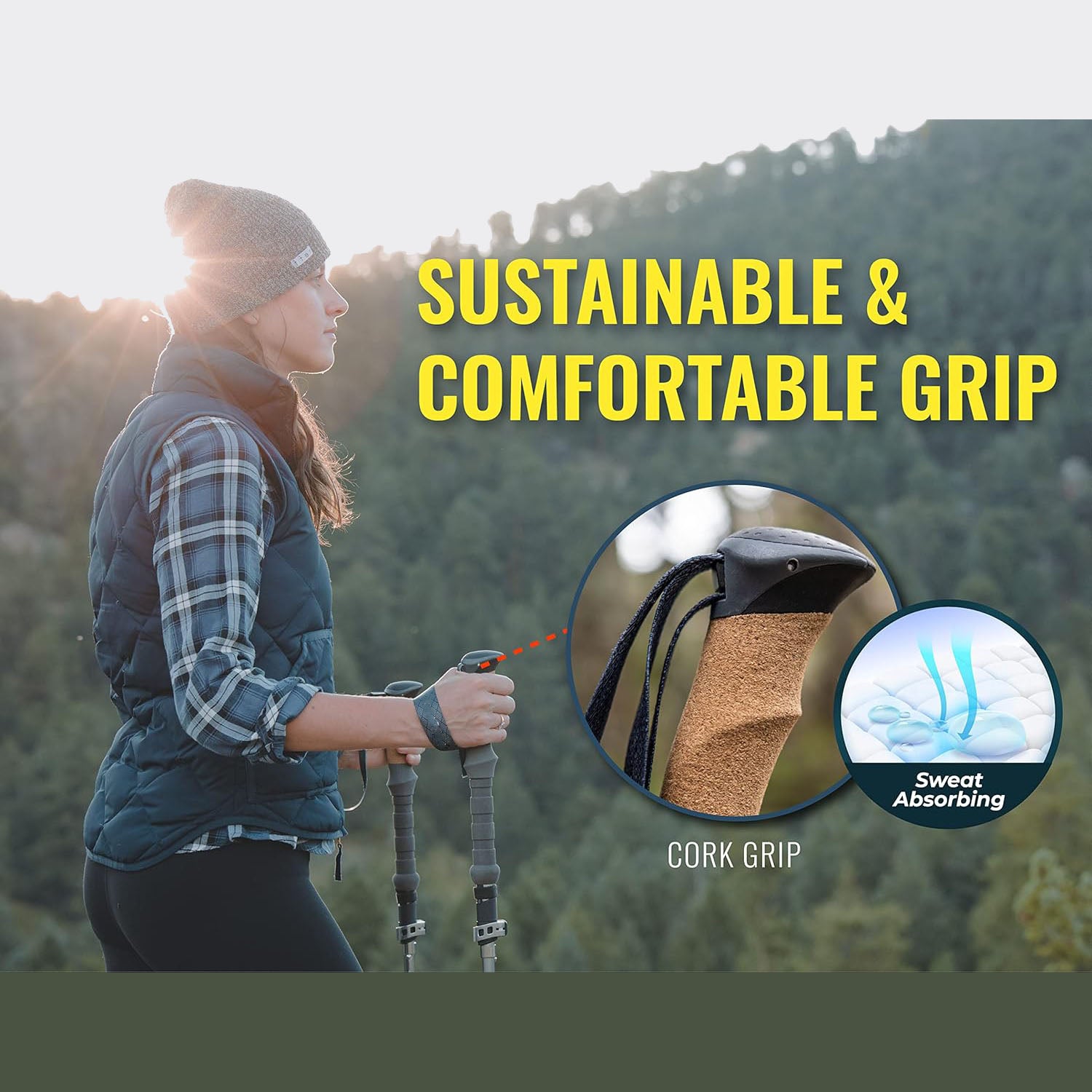 Cork Grip Trekking Poles – Lightweight Folding Hiking Poles with Adjustable Height and Compact Travel Design
