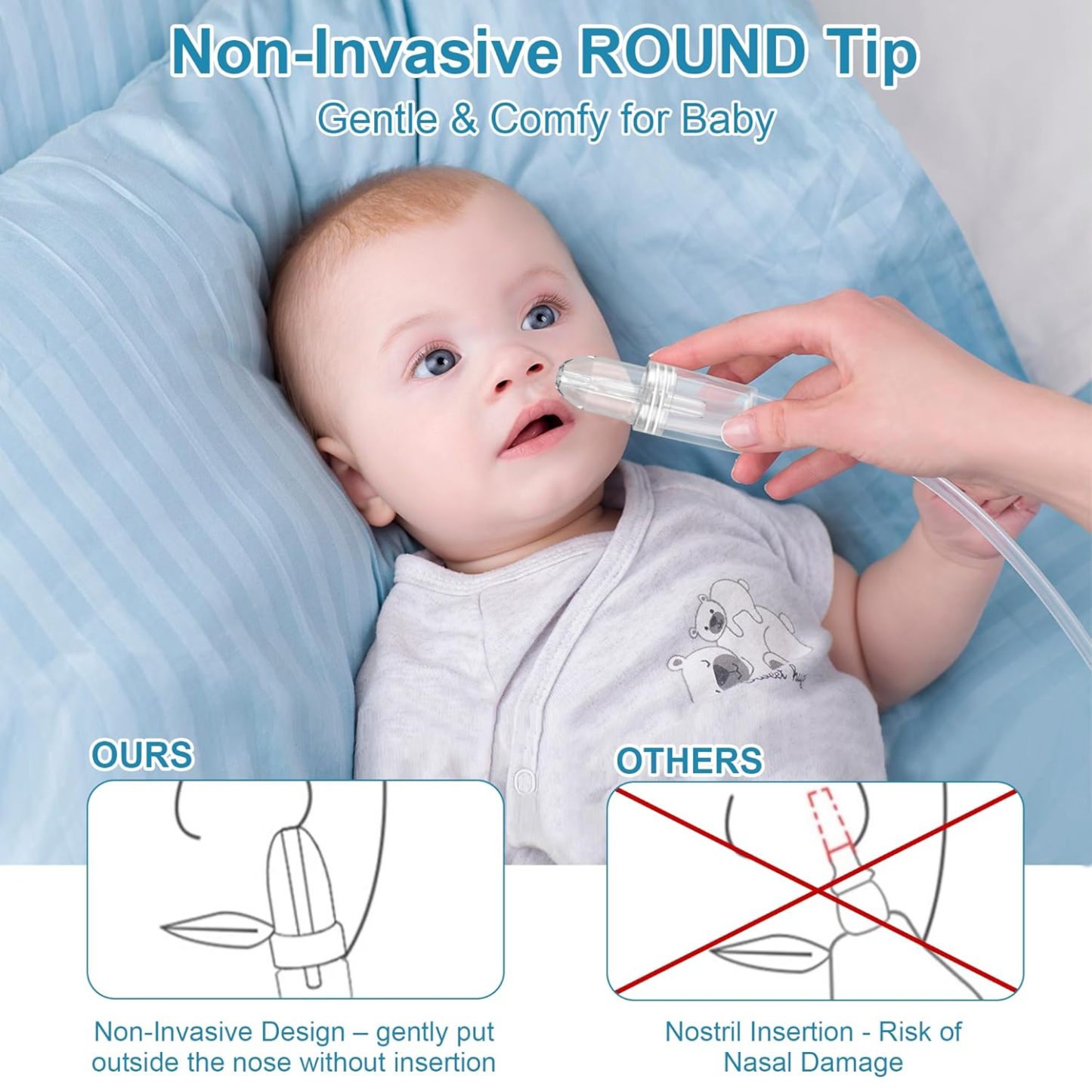 Patented Baby Nasal Aspirator – Hand Pump Nose Sucker with Non-Invasive Rounded Nozzle, Quiet & Safe Congestion Relief