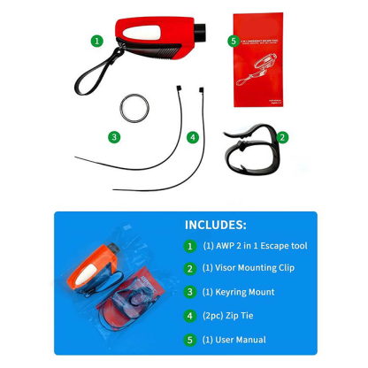 2-in-1 emergency window breaker and seatbelt cutter