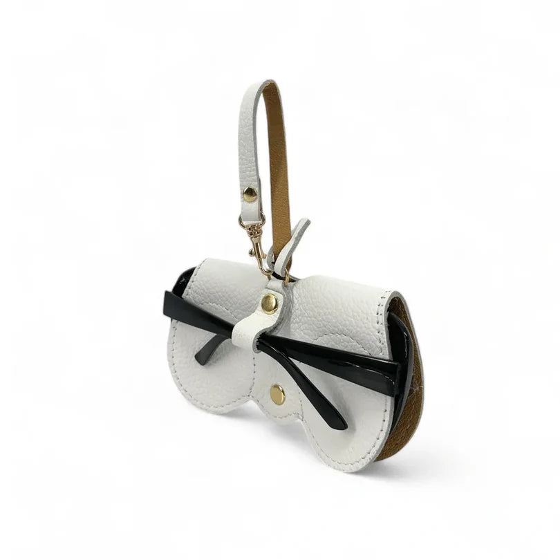 Peanut-colored grained leather eyeglass case