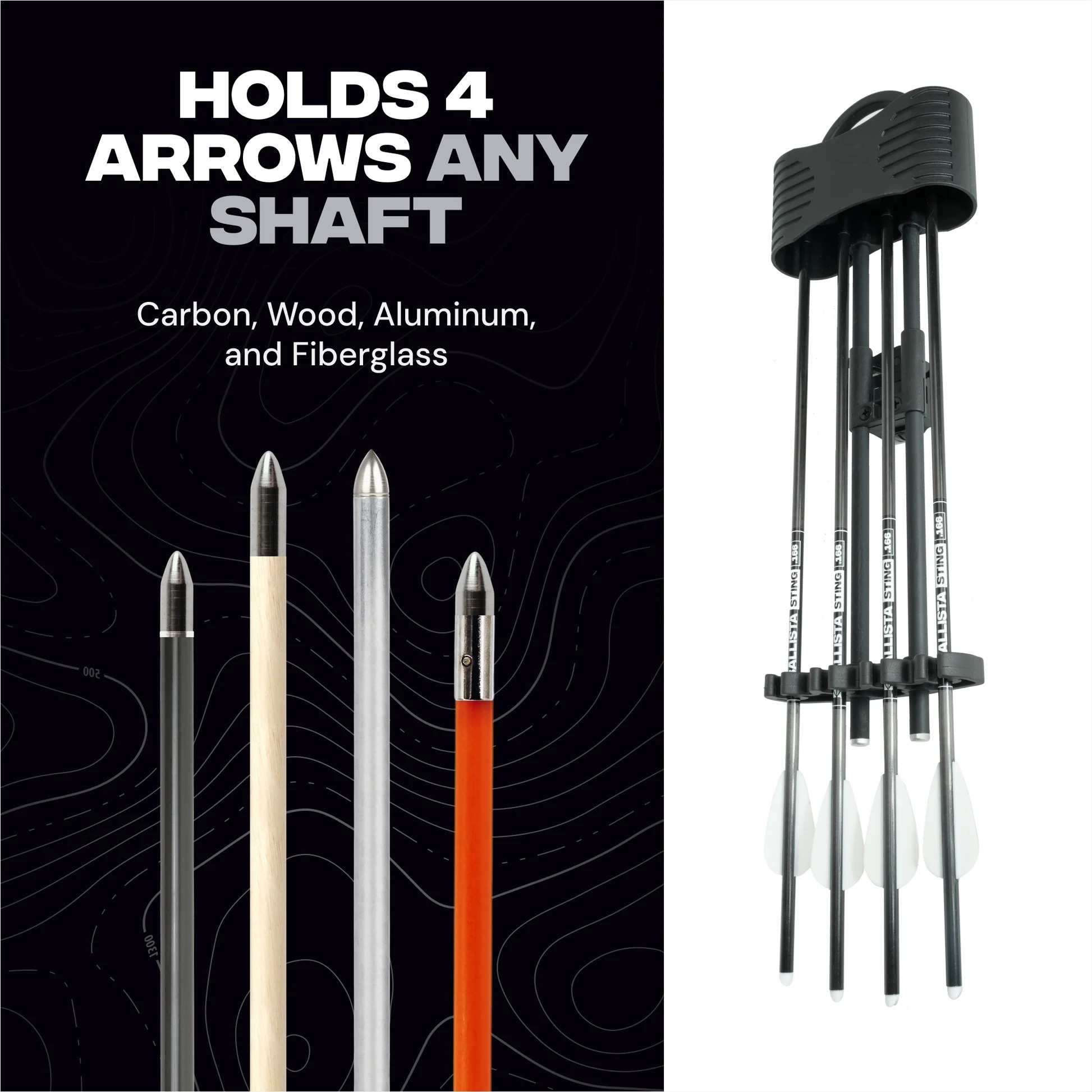 Crossbow quiver – holds 4 arrows (5.5 mm–8.8 mm) – quick-release 20 mm Picatinny rail