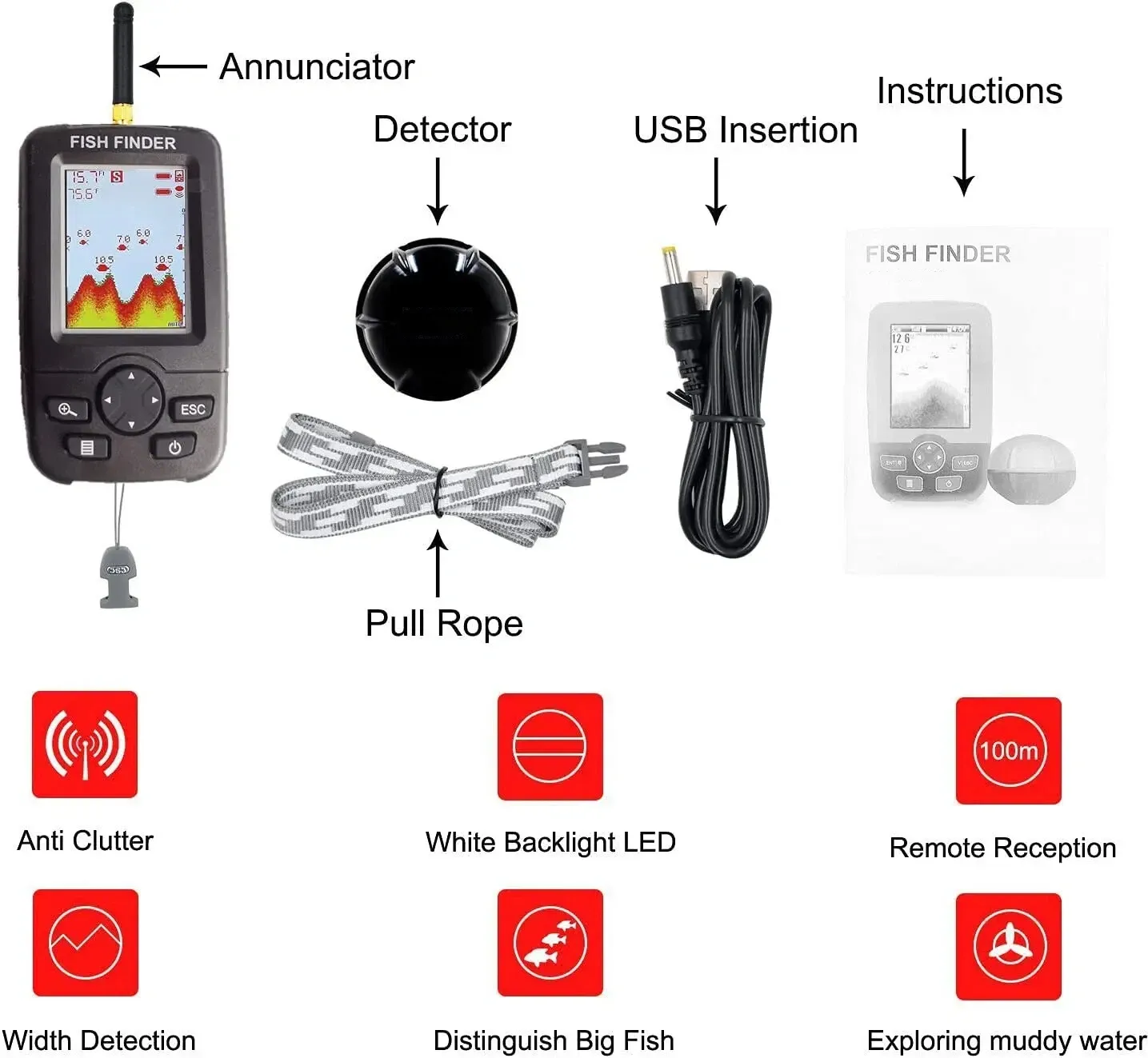 Portable Wireless Sonar Fishing Alert Fish Finder Underwater Fishing Detector