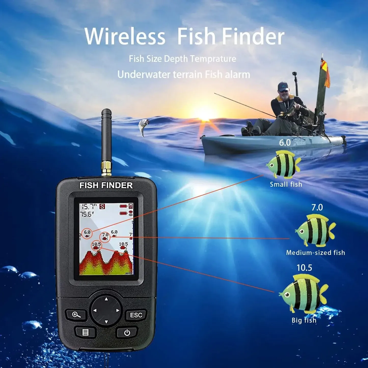 Portable Wireless Sonar Fishing Alert Fish Finder Underwater Fishing Detector