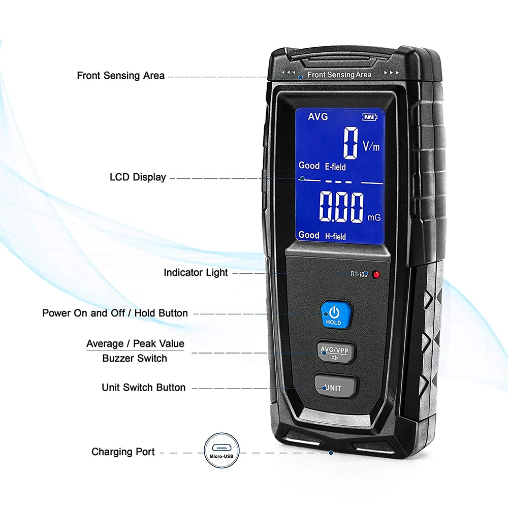Handheld rechargeable digital electromagnetic field radiation detector