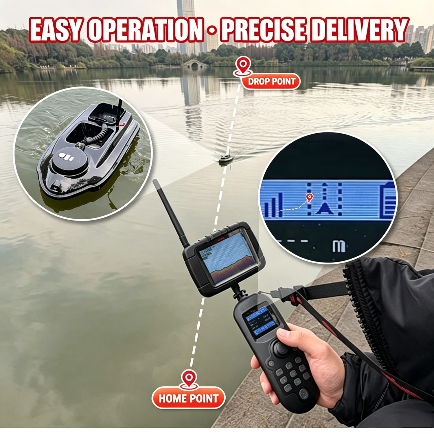 GPS Fishing Bait Boat – Auto Return, Remote Control