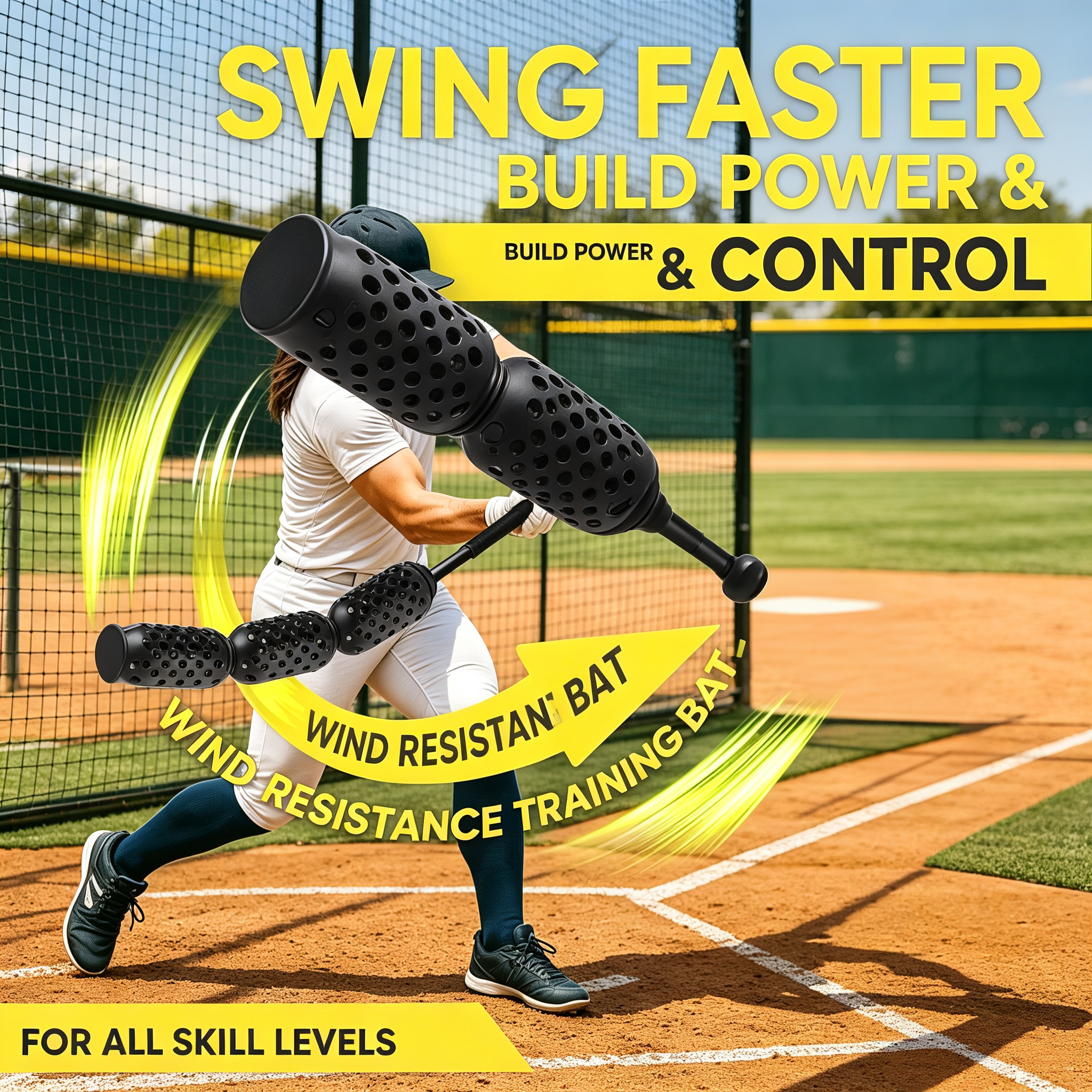 Air Resistance Swing Trainer – Improves Bat Speed Up to 20 MPH, Instant Sound Feedback, No Weights